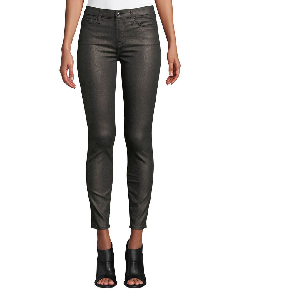 7 For All Mankind | Metallic Mid-Rise Skinny Ankle Jeans | Black